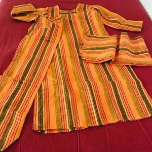 Orange cotton kurta and pants set, XL